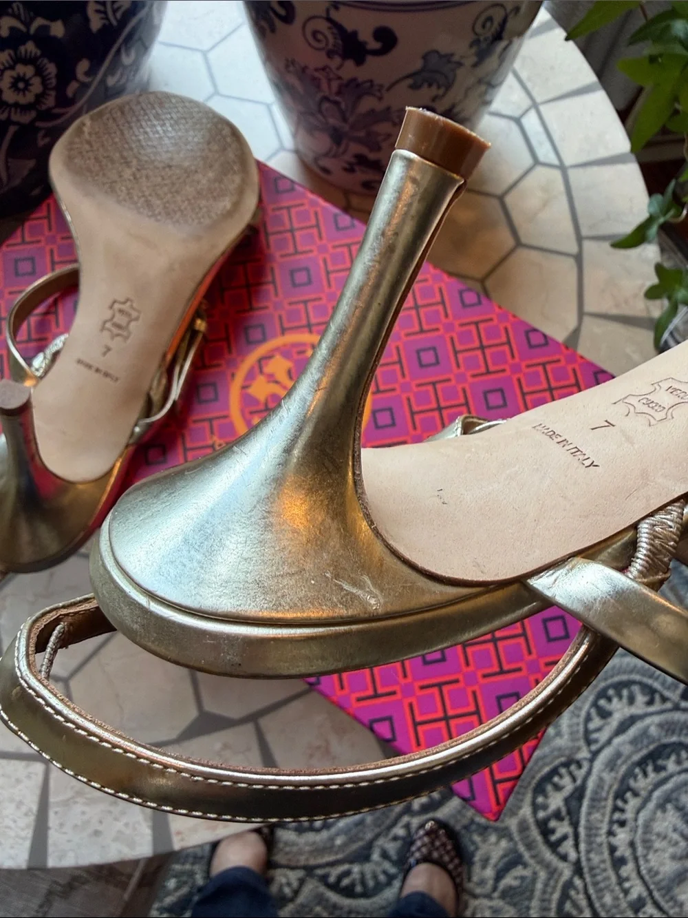 ⭐️ Tory Burch Penelope 65MM Slingback Sandals Mirror Metallic